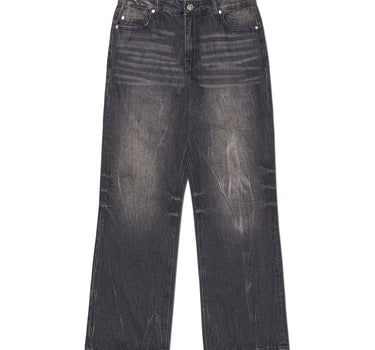 SEMI FLARE DENIM PANTS - WASHED BLACK