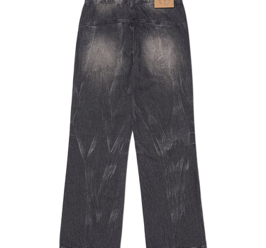 SEMI FLARE DENIM PANTS - WASHED BLACK