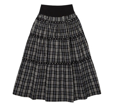 Tiered Eyelet Maxi Skirt - CHECK
