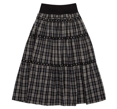 Tiered Eyelet Maxi Skirt - CHECK