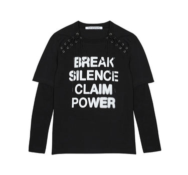 Layered Slogan Top - BLACK