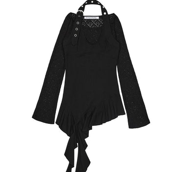 Belted Drop Ruffle Top - BLACK