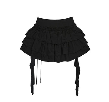 Tiered Ruffle Sweat Skirt - BLACK