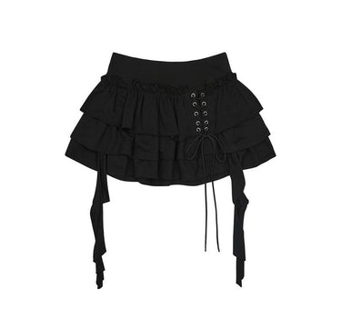 Tiered Ruffle Sweat Skirt - BLACK