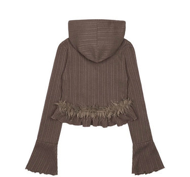 Grunge Fur Hood Cardigan - BROWN