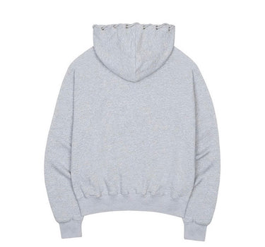 Eyelet Cross Hood Zip Up - MELANGE GREY