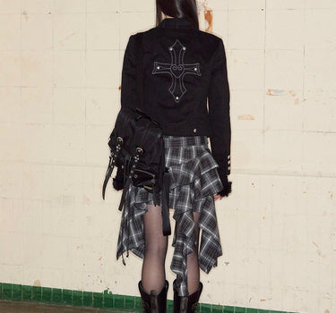 Cross Stud Moto Jacket - BLACK