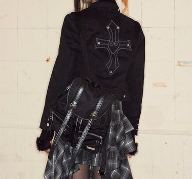 Cross Stud Moto Jacket - BLACK