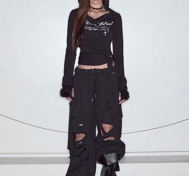 Cowl Tied Warm Hoodie - BLACK