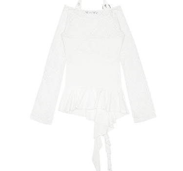 Belted Drop Ruffle Top - WHITE