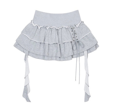 Tiered Ruffle Sweat Skirt - MELANGE GREY