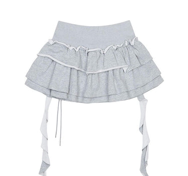 Tiered Ruffle Sweat Skirt - MELANGE GREY