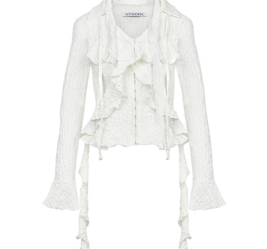 GRUNGE RUFFLE L/S BLOUSE - WHITE