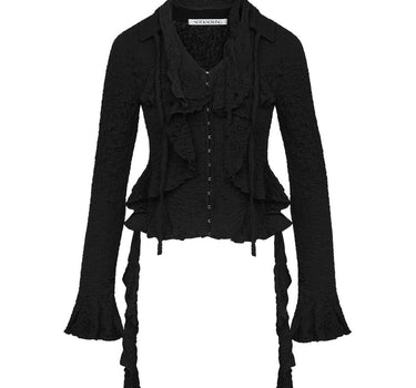 GRUNGE RUFFLE L/S BLOUSE - BLACK