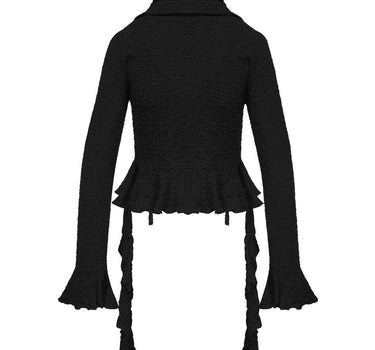 GRUNGE RUFFLE L/S BLOUSE - BLACK