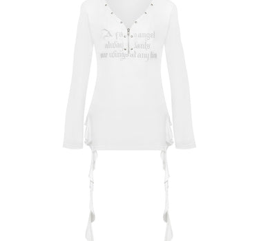 STUD V-NECK RUFFLE TOP - WHITE