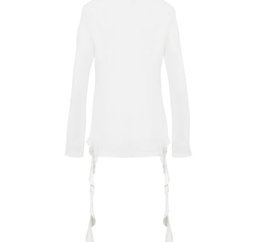 STUD V-NECK RUFFLE TOP - WHITE