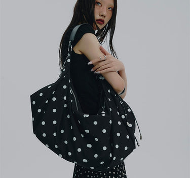 Braided Dot Shoulder Bag - BLACK