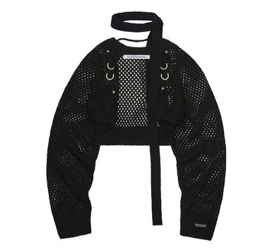 Bolero Linen Net Cardigan - BLACK