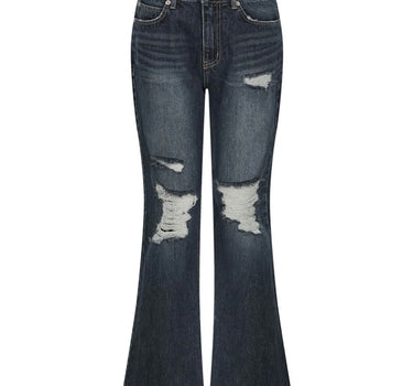 Destroyed Flared Jean - DEEP BLUE