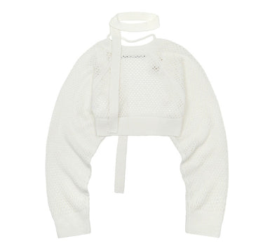 Bolero Linen Net Cardigan - WHITE