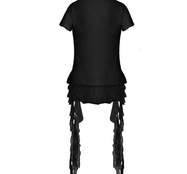 Dot Mesh Ruffle Top - BLACK