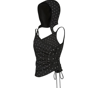 Eyelet Lace Up CAMI Hoodie - POLKA DOT