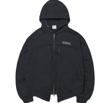 OVERDYED LAYER HOODED ZIP-UP - WASHED BLACK