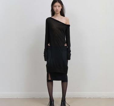 Curved Cut Layered Tee - Black