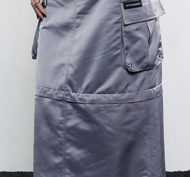 2-Way Satin Maxi Cargo Skirt - STEEL GREY